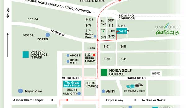 Unitech Uniworld Gardens Location Map